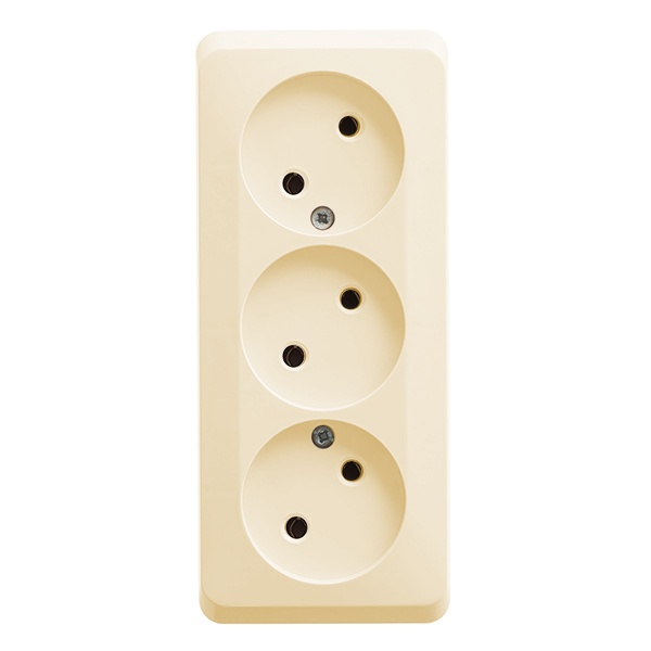 Накладная розетка тройная без заземления SE Этюд кремовая
