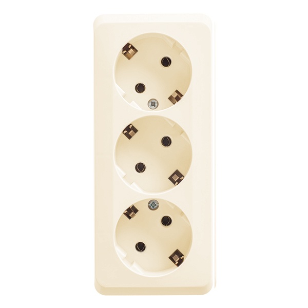 Накладная розетка тройная с заземлением SE Этюд кремовая