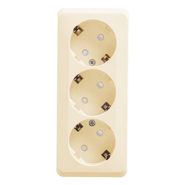 Накладная розетка тройная с заземлением со шторками SE Этюд кремовая