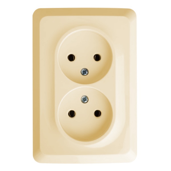 Накладная розетка угловая двойная без заземления SE Этюд кремовая