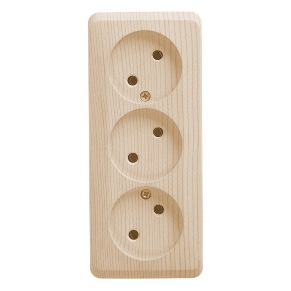 Накладная розетка тройная без заземления SE Этюд сосна