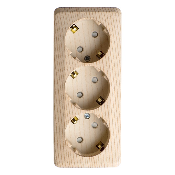 Накладная розетка тройная с заземлением со шторками SE Этюд сосна