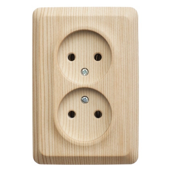 Накладная розетка угловая двойная без заземления SE Этюд сосна