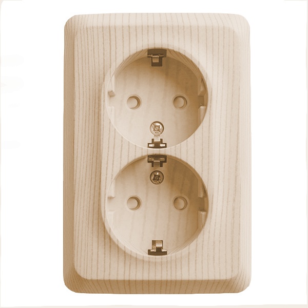 Накладная розетка угловая двойная с заземлением со шторками SE Этюд сосна