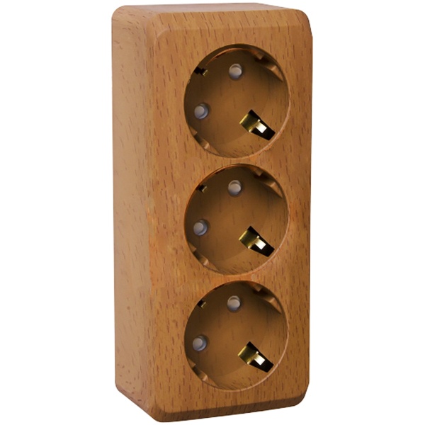 Накладная розетка тройная с заземлением со шторками SE Этюд темный бук