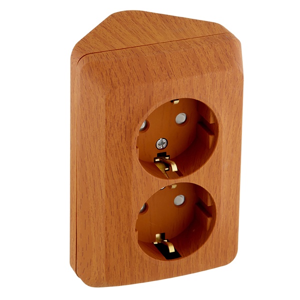 Накладная розетка угловая двойная с заземлением со шторками SE Этюд темный бук