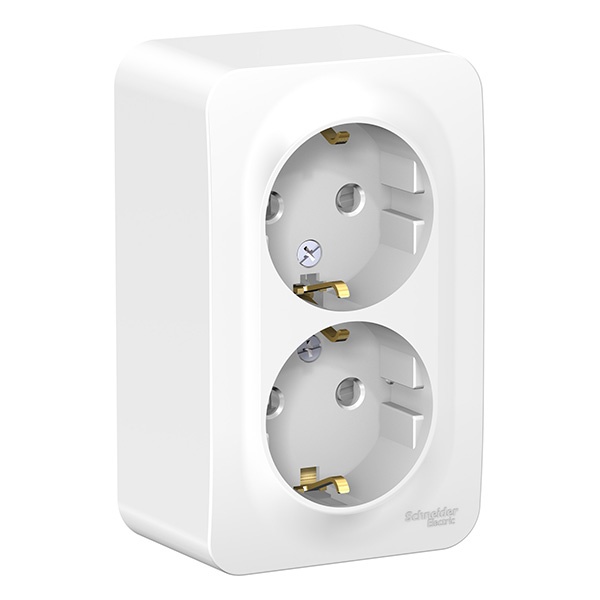 Накладная розетка 2-ая с заземлением со шторками SE Blanca 16А 250В белая