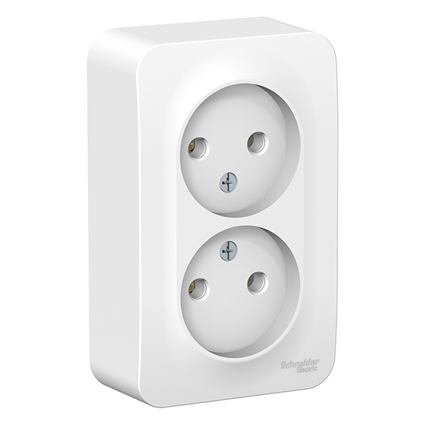 Накладная розетка 2-ая без заземления без шторок SE Blanca 16А 250В белая монтажная пластина