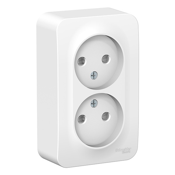 Накладная розетка 2-ая без заземления со шторками SE Blanca 16А 250В белая изол.пластина
