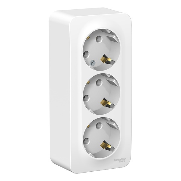 Накладная розетка 3-ая с заземлением без шторок SE Blanca 16А 250В белая изол.пластина