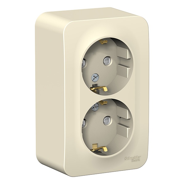 Накладная розетка 2-ая с заземлением со шторками SE Blanca 16А 250В молочная