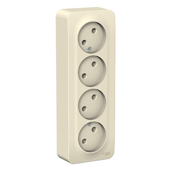 Накладная розетка 4-ая без заземления без шторок SE Blanca 16А 250В молочная изол.пластина