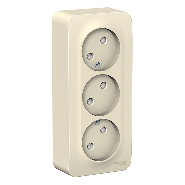 Накладная розетка 3-ая без заземления со шторками SE Blanca 16А 250В молочная изол.пластина