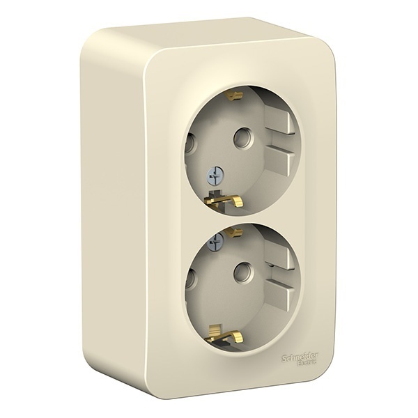 Накладная розетка 2-ая с заземлением без шторок SE Blanca 16А 250В молочная изол.пластина