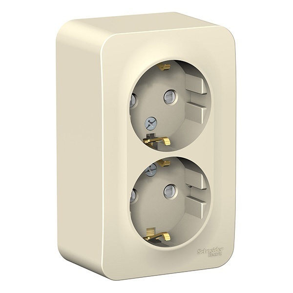 Накладная розетка 2-ая с заземлением со шторками SE Blanca 16А 250В молочная изол.пластина