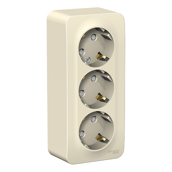 Накладная розетка 3-ая с заземлением со шторками SE Blanca 16А 250В молочная изол.пластина