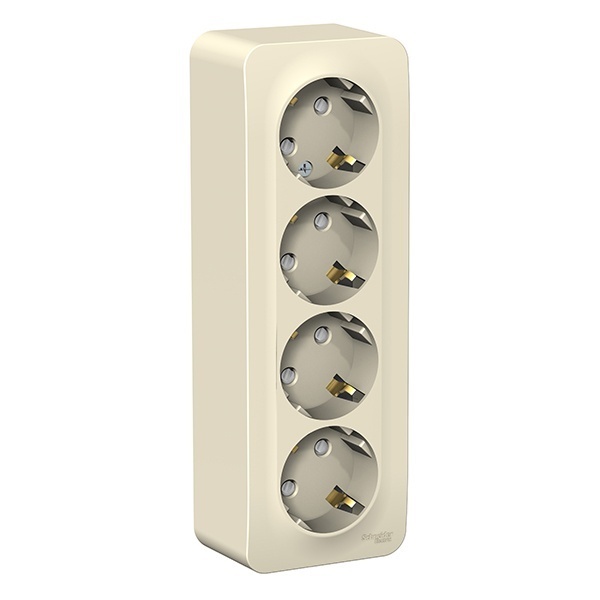 Накладная розетка 4-ая с заземлением со шторками SE Blanca 16А 250В молочная изол.пластина