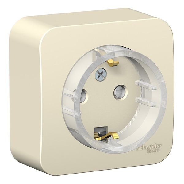 Накладная розетка компактная с заземлением со шторками SE Blanca 16А 250В молочная из.пластина