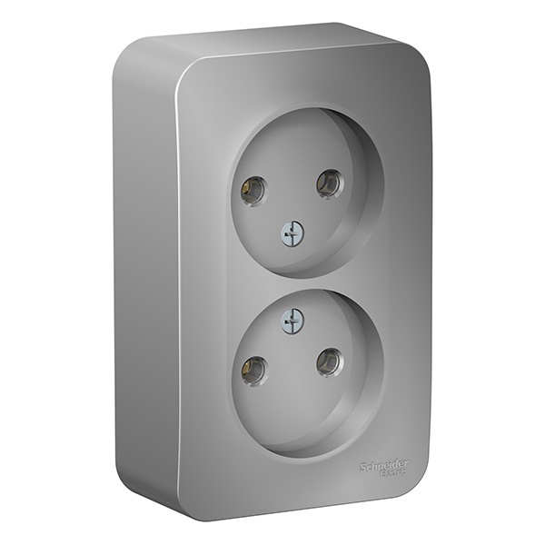 Накладная розетка 2-ая без заземления без шторок SE Blanca 16А 250В алюминий