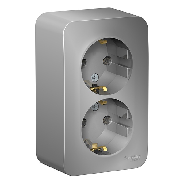 Накладная розетка 2-ая с заземлением без шторок SE Blanca 16А 250В алюминий