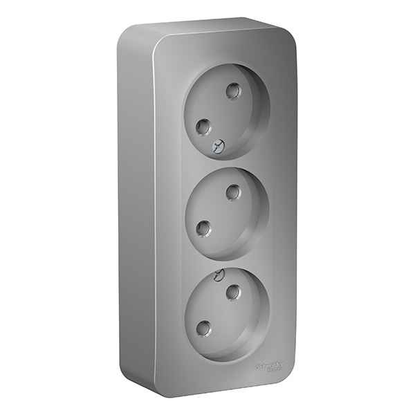 Накладная розетка 3-ая без заземления без шторок SE Blanca 16А 250В алюминий изол.пластина