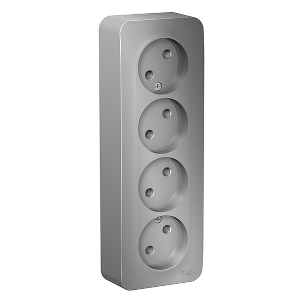 Накладная розетка 4-ая без заземления без шторок SE Blanca 16А 250В алюминий изол.пластина