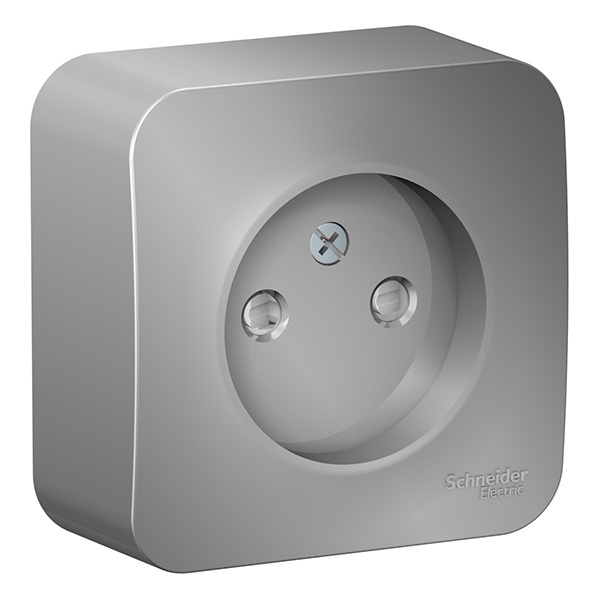 Накладная розетка без заземления со шторками SE Blanca 16А 250В алюминий изол.пластина