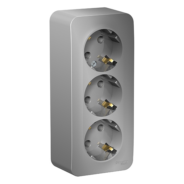 Накладная розетка 3-ая с заземлением без шторок SE Blanca 16А 250В алюминий изол.пластина