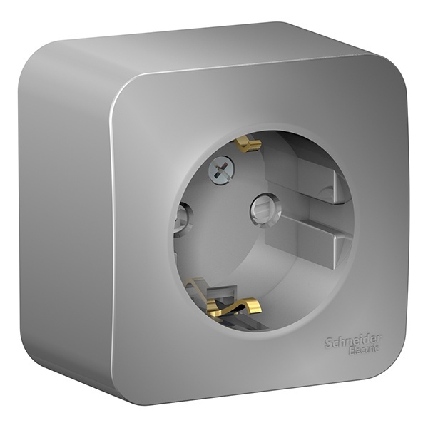 Накладная розетка с заземлением со шторками SE Blanca 16А 250В алюминий изол.пластина