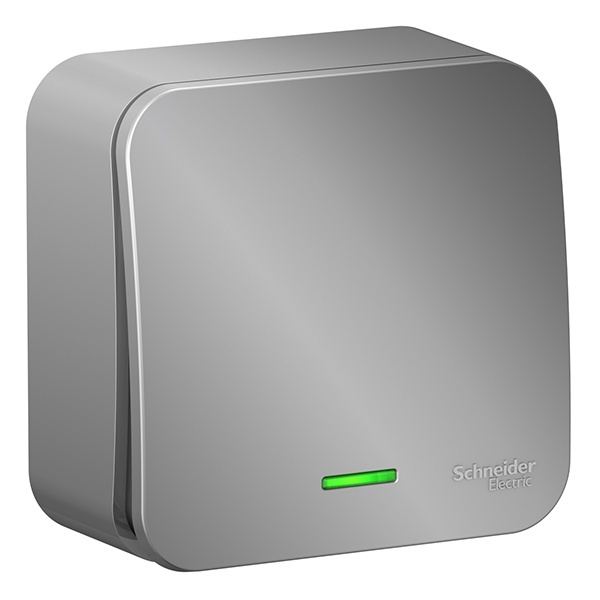 Накладной выключатель 1-клавишный с подсветкой SE Blanca 10А 250В алюминий из.пластина