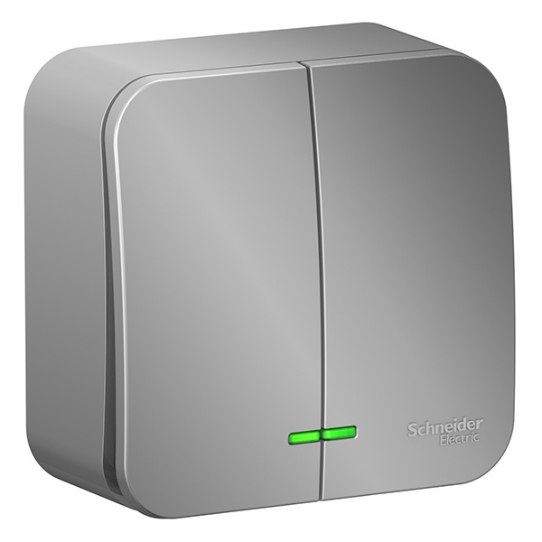 Накладной выключатель 2-клавишный с подсветкой SE Blanca 10А 250В алюминий из.пластина