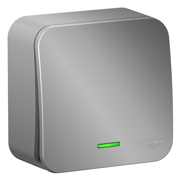 Накладной переключатель 1-клавишный с подсветкой SE Blanca 10А 250В алюминий и.пластина