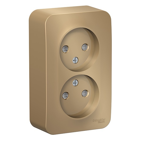 Накладная розетка 2-ая без заземления со шторками SE Blanca 16А 250В титан изол.пластина