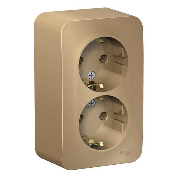 Накладная розетка 2-ая с заземлением без шторок SE Blanca 16А 250В титан изол.пластина