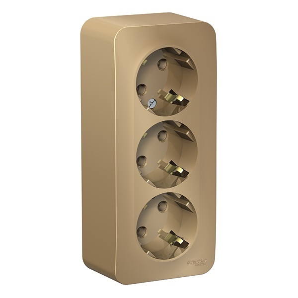 Накладная розетка 3-ая с заземлением без шторок SE Blanca 16А 250В титан изол.пластина