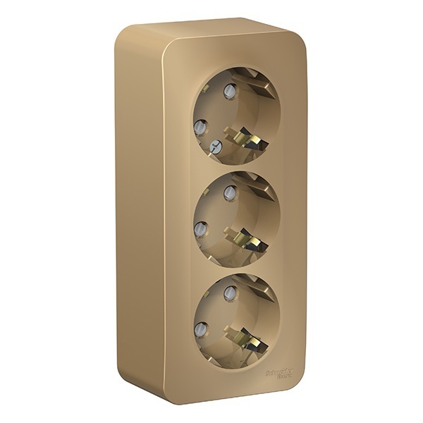 Накладная розетка 3-ая с заземлением со шторками SE Blanca 16А 250В титан изол.пластина