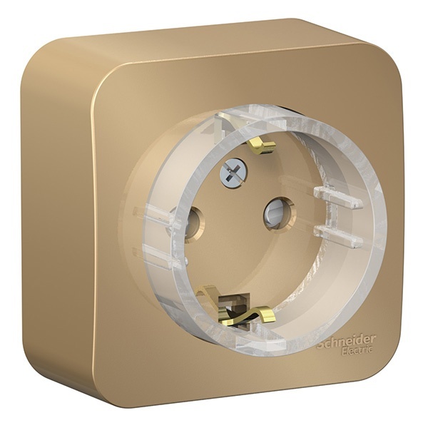 Накладная розетка компактная с заземлением со шторками SE Blanca 16А 250В титан изол.пластина