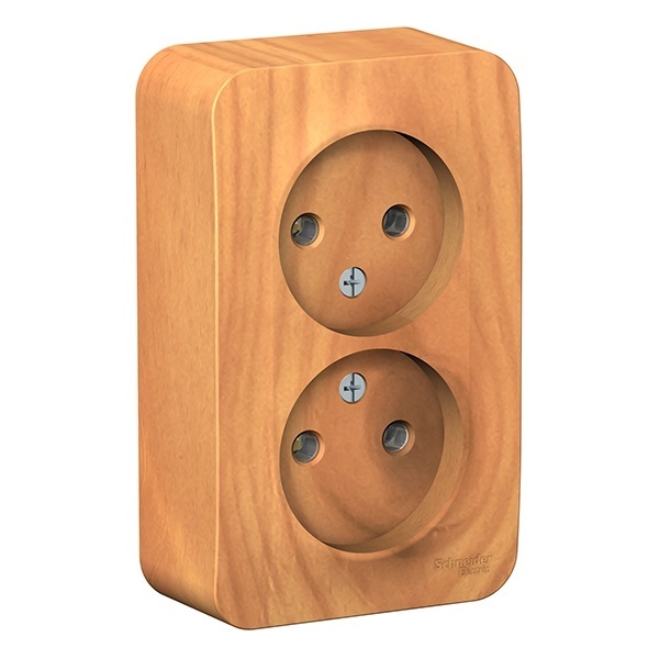 Накладная розетка 2-ая без заземления без шторок SE Blanca 16А 250В ясень