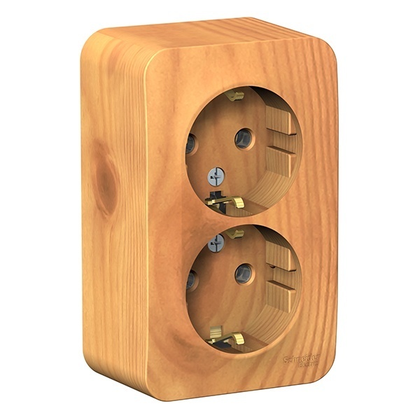 Накладная розетка 2-ая с заземлением без шторок SE Blanca 16А 250В ясень