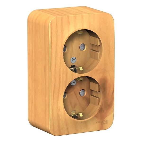 Накладная розетка 2-ая с заземлением со шторками SE Blanca 16А 250В ясень