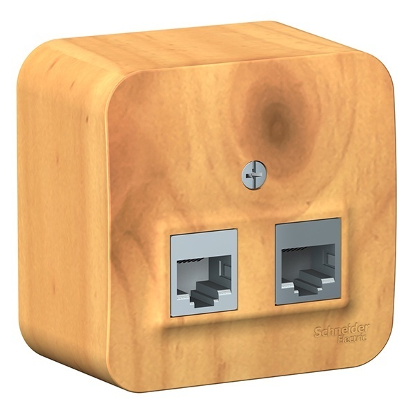 Накладная розетка двойная RJ45 + RJ11 SE Blanca ясень изол.пластина