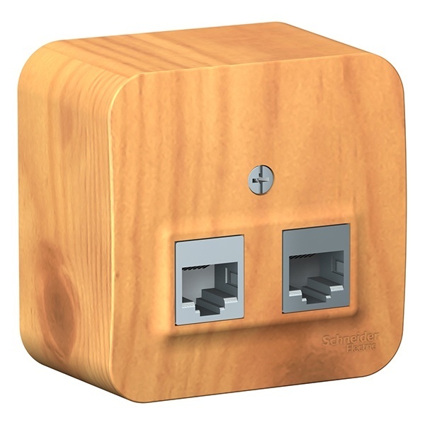 Накладная розетка 2-ая компьютерная RJ45 кат.5E SE Blanca ясень изол.пластина