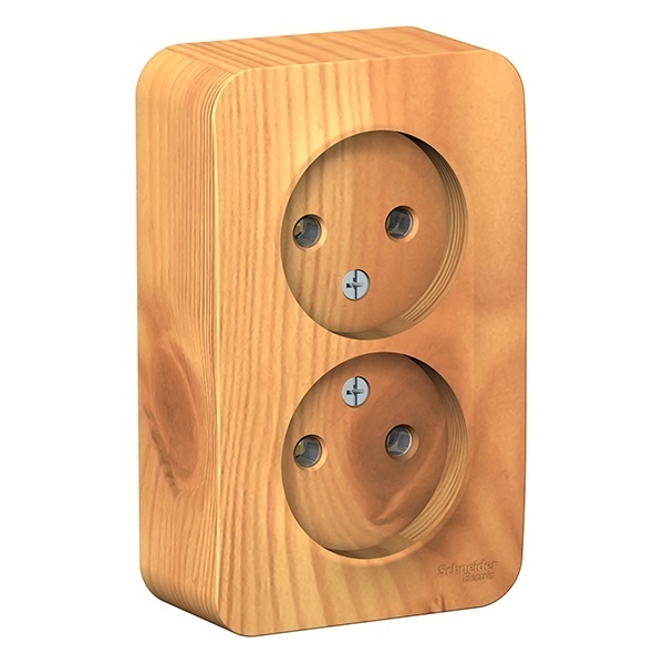 Накладная розетка 2-ая без заземления без шторок SE Blanca 16А 250В ясень изол.пластина