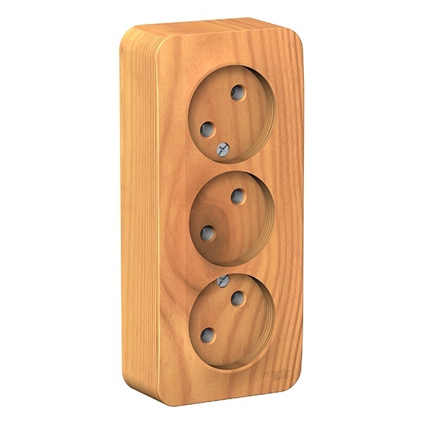 Накладная розетка 3-ая без заземления без шторок SE Blanca 16А 250В ясень изол.пластина