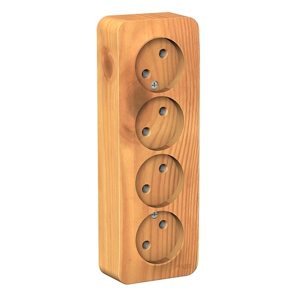 Накладная розетка 4-ая без заземления без шторок SE Blanca 16А 250В ясень изол.пластина