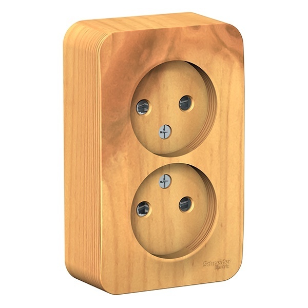 Накладная розетка 2-ая без заземления со шторками SE Blanca 16А 250В ясень изол.пластина