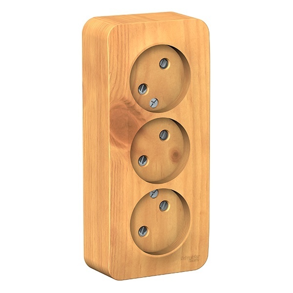 Накладная розетка 3-ая без заземления со шторками SE Blanca 16А 250В ясень изол.пластина