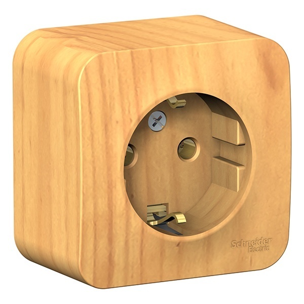 Накладная розетка с заземлением без шторок SE Blanca 16А 250В ясень изол.пластина