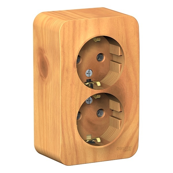 Накладная розетка 2-ая с заземлением без шторок SE Blanca 16А 250В ясень изол.пластина