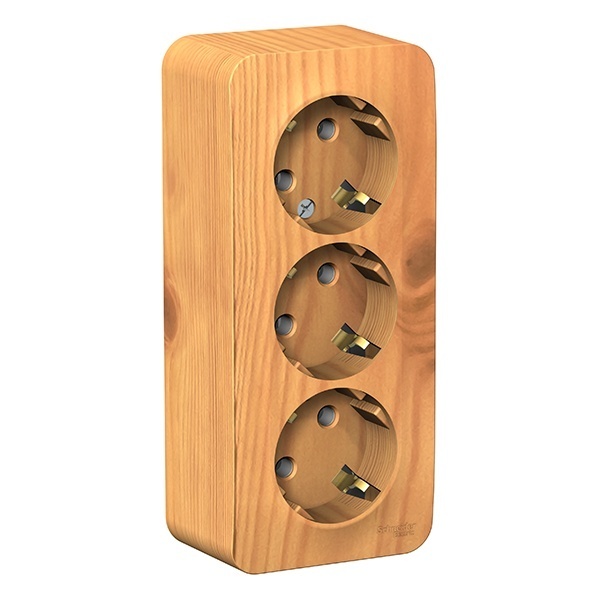 Накладная розетка 3-ая с заземлением без шторок SE Blanca 16А 250В ясень изол.пластина